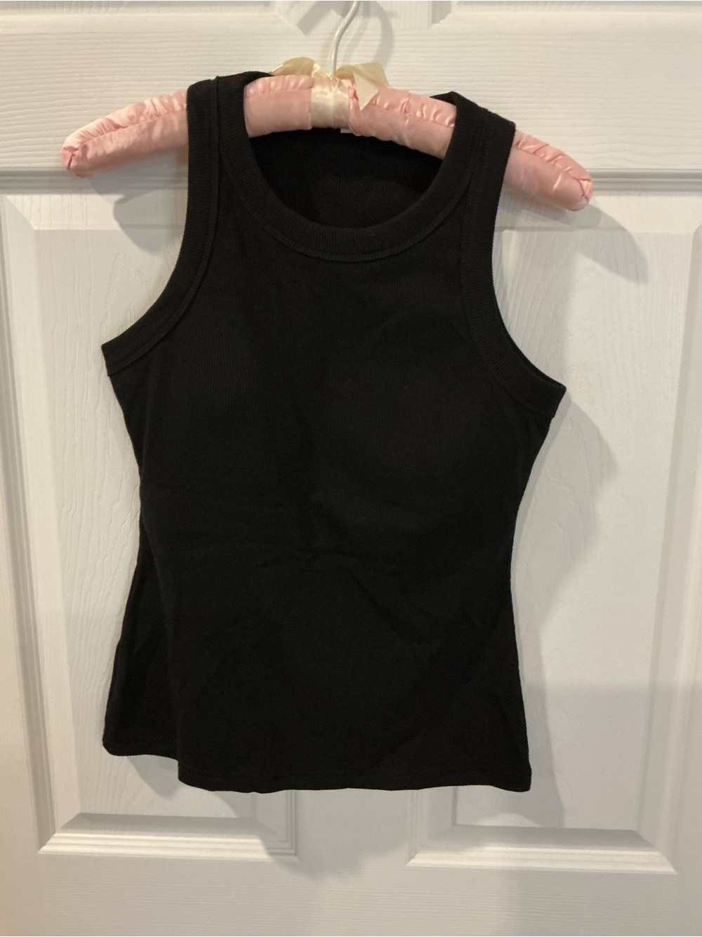Women's black Ribbed Tank Top - Classic Sleeveless with built-in bra